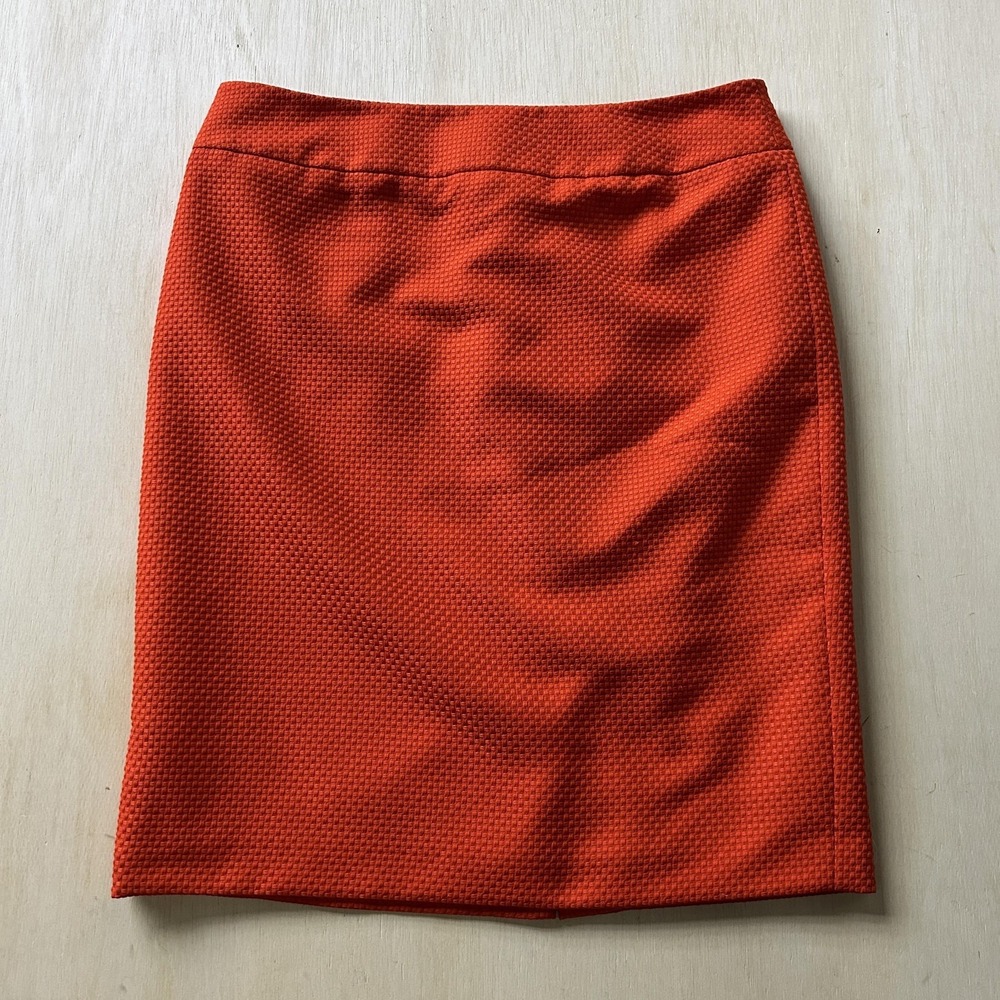 Kasper Skirt Womens 12 Orange Textured Pencil Knee Length Lined Slit Work Office